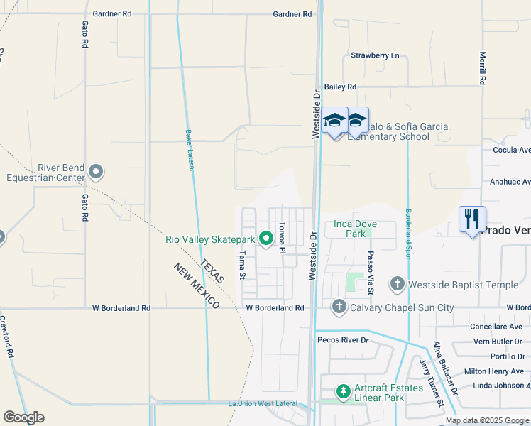 map of restaurants, bars, coffee shops, grocery stores, and more near 6549 Ta Suil Place in El Paso