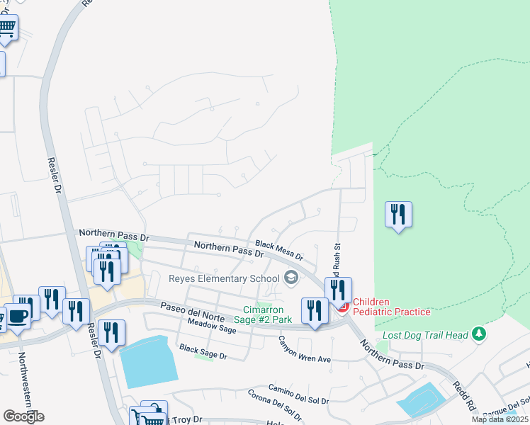map of restaurants, bars, coffee shops, grocery stores, and more near 7333 Brays Landing Drive in El Paso
