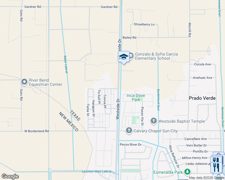 map of restaurants, bars, coffee shops, grocery stores, and more near 6581 Hoop Street in El Paso