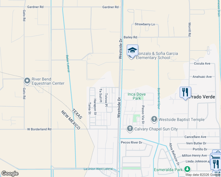 map of restaurants, bars, coffee shops, grocery stores, and more near 6581 Hoop Street in El Paso