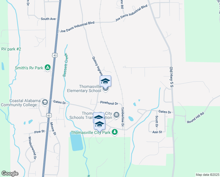 map of restaurants, bars, coffee shops, grocery stores, and more near 401 Quincy Ingram Street in Thomasville