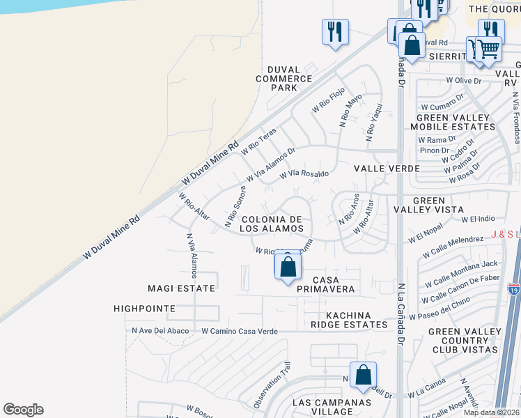 map of restaurants, bars, coffee shops, grocery stores, and more near 718 West Rio San Pedro in Green Valley