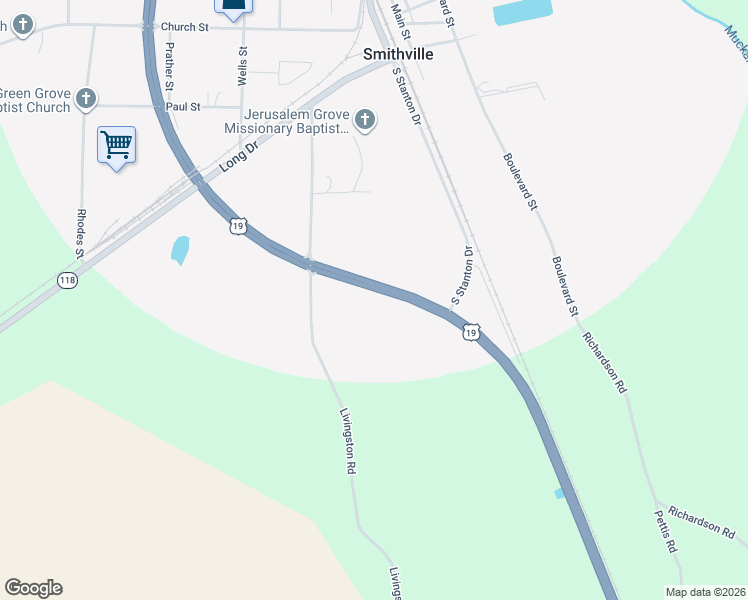 map of restaurants, bars, coffee shops, grocery stores, and more near in Smithville