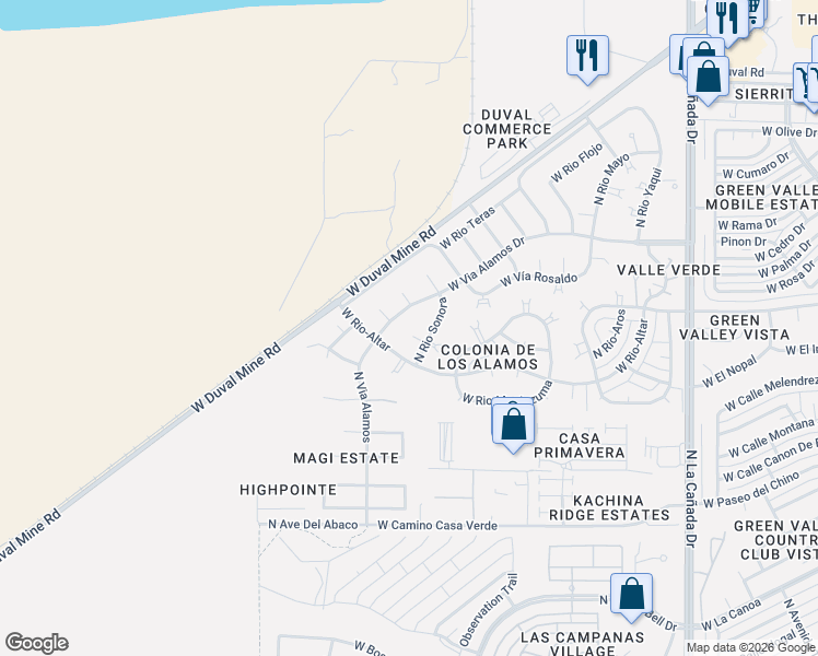 map of restaurants, bars, coffee shops, grocery stores, and more near 936 West Vía Pitic in Green Valley