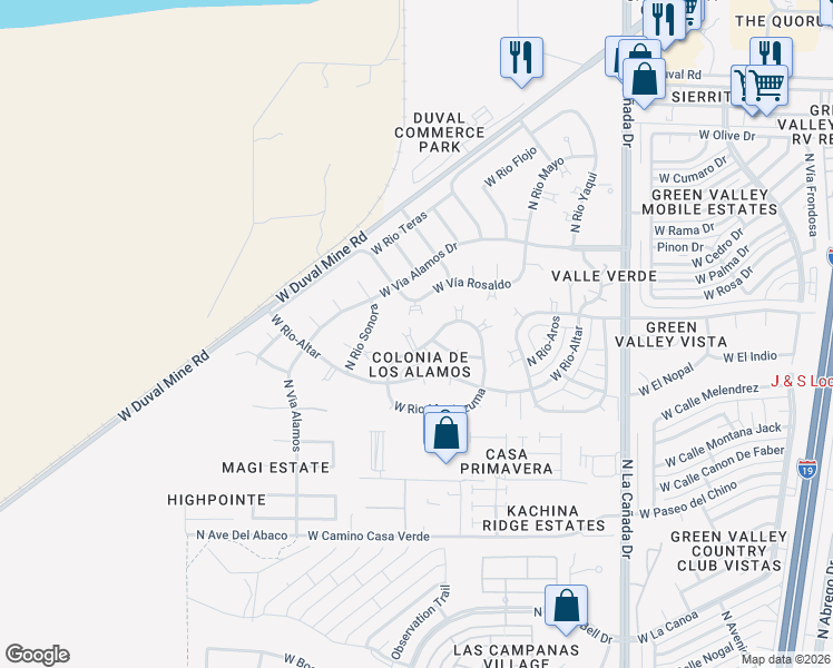 map of restaurants, bars, coffee shops, grocery stores, and more near 718 West Rio San Pedro in Green Valley