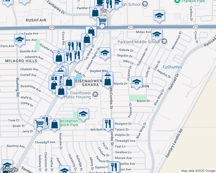 map of restaurants, bars, coffee shops, grocery stores, and more near 9795 McCombs Street in El Paso