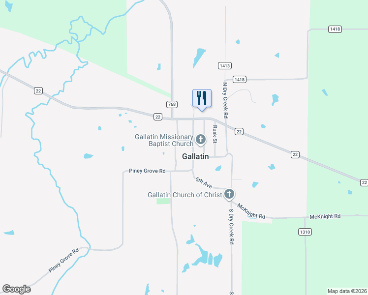 map of restaurants, bars, coffee shops, grocery stores, and more near 292 South Chandler Street in Rusk