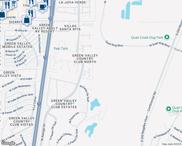 map of restaurants, bars, coffee shops, grocery stores, and more near 352 East Paseo Verde in Green Valley