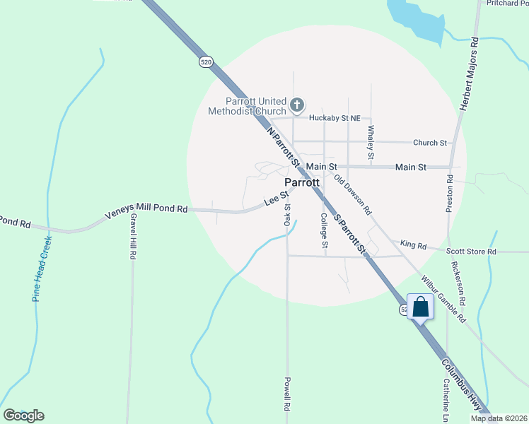map of restaurants, bars, coffee shops, grocery stores, and more near 183 Lee Street Southeast in Parrott