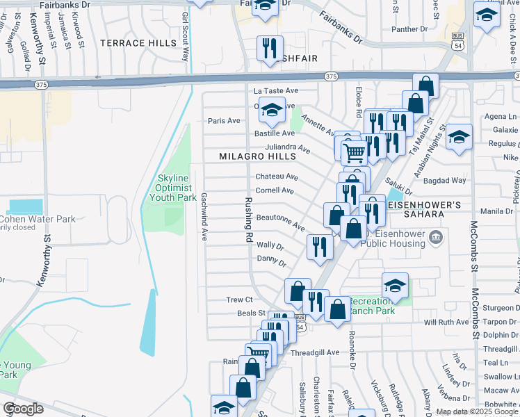 map of restaurants, bars, coffee shops, grocery stores, and more near 5204 Marcillus Avenue in El Paso
