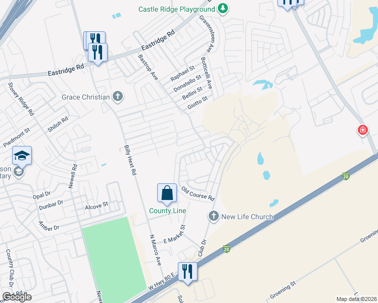 map of restaurants, bars, coffee shops, grocery stores, and more near 1003 Old Course Road in Odessa