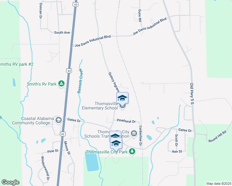 map of restaurants, bars, coffee shops, grocery stores, and more near 401 Quincy Ingram Street in Thomasville
