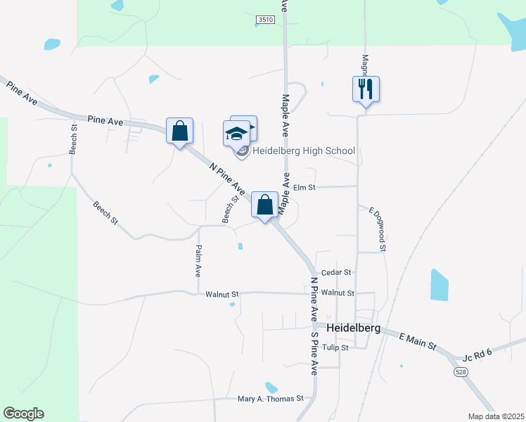 map of restaurants, bars, coffee shops, grocery stores, and more near 804 North Pine Avenue in Heidelberg