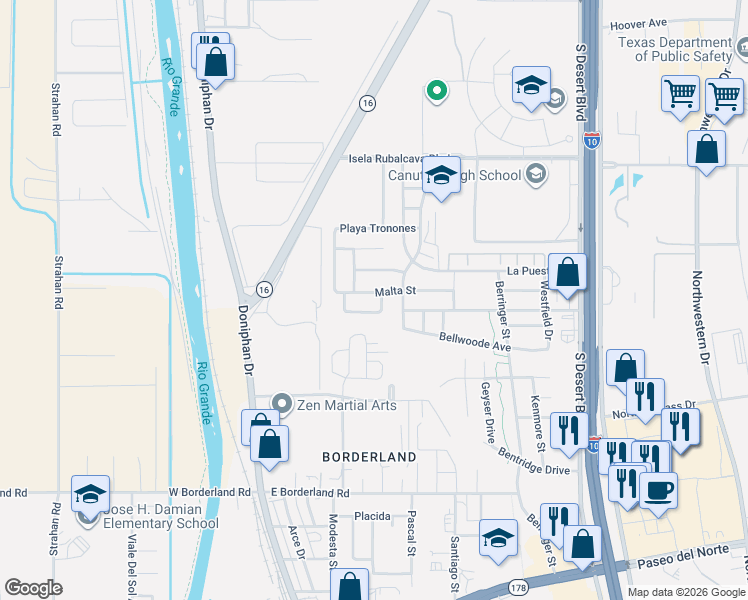 map of restaurants, bars, coffee shops, grocery stores, and more near 272 Jennice Circle in El Paso