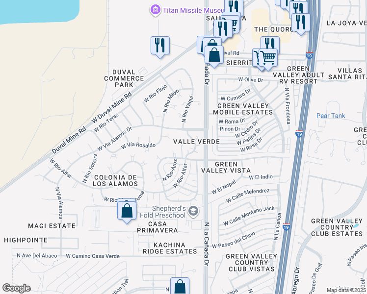 map of restaurants, bars, coffee shops, grocery stores, and more near 1513 North Pso La Tinaja in Green Valley