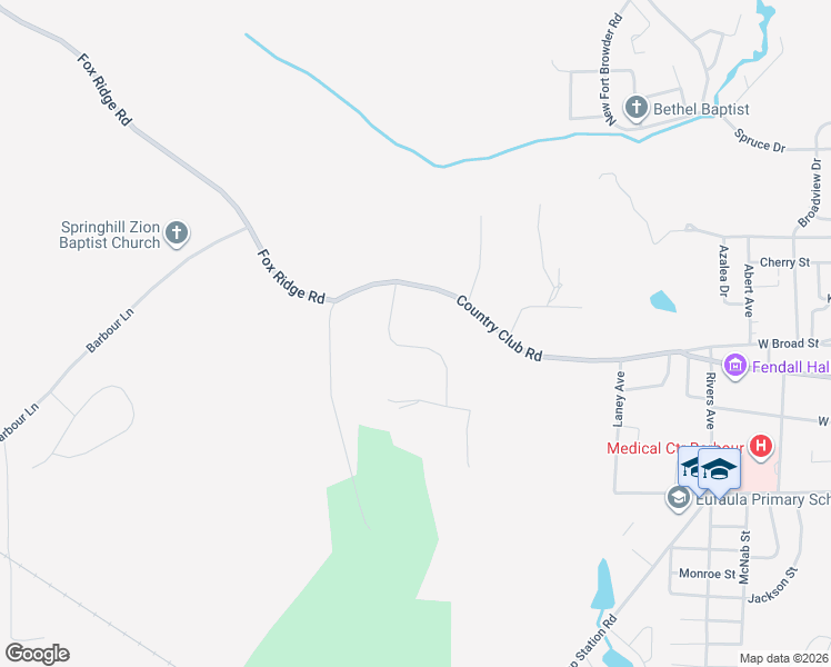 map of restaurants, bars, coffee shops, grocery stores, and more near 107 Stoneridge Road in Eufaula