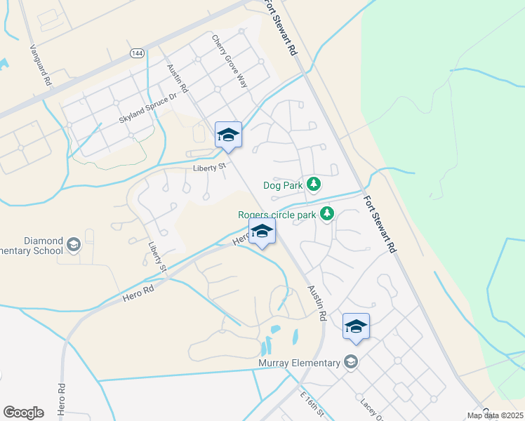map of restaurants, bars, coffee shops, grocery stores, and more near Austin Road in Fort Stewart