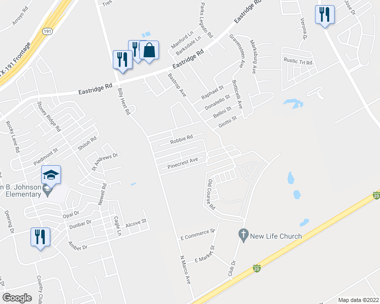 map of restaurants, bars, coffee shops, grocery stores, and more near 7006 Stonehenge Road in Odessa
