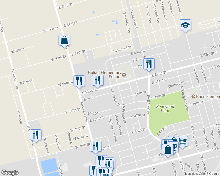 map of restaurants, bars, coffee shops, grocery stores, and more near 4937 Lancaster Drive in Odessa