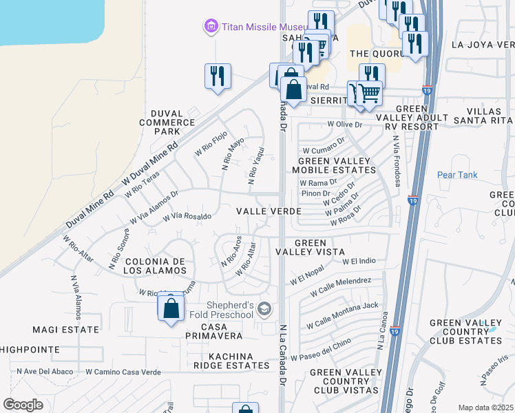 map of restaurants, bars, coffee shops, grocery stores, and more near 1513 North Pso La Tinaja in Green Valley