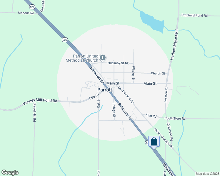 map of restaurants, bars, coffee shops, grocery stores, and more near Lee Street Southeast in Parrott