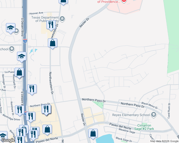 map of restaurants, bars, coffee shops, grocery stores, and more near 1789 Sidesaddle Drive in El Paso