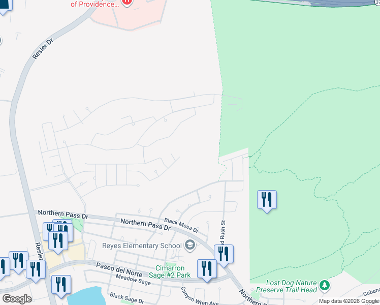 map of restaurants, bars, coffee shops, grocery stores, and more near 7245 High Plains Drive in El Paso