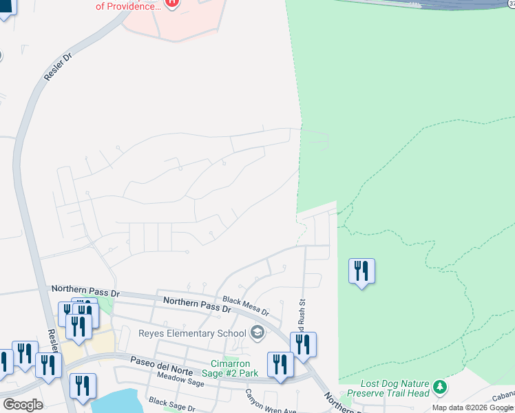 map of restaurants, bars, coffee shops, grocery stores, and more near 7245 High Plains Drive in El Paso