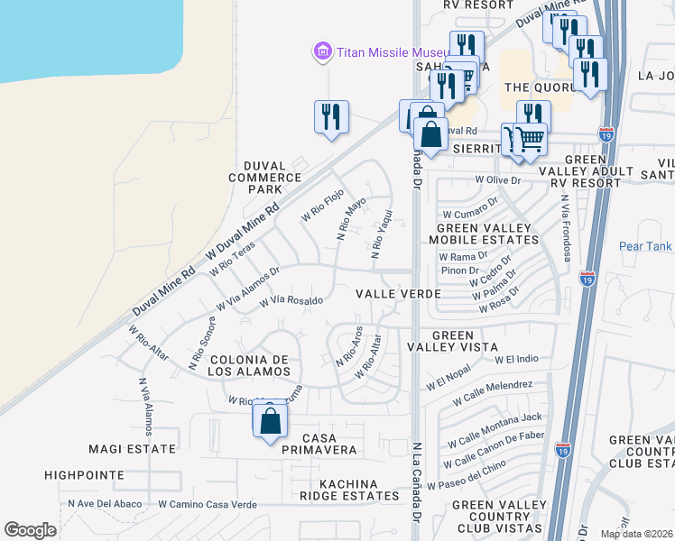 map of restaurants, bars, coffee shops, grocery stores, and more near 400 West San Ignacio in Green Valley