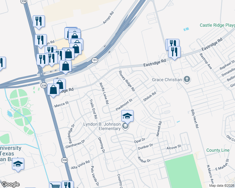 map of restaurants, bars, coffee shops, grocery stores, and more near 6420 San Mateo Lane in Odessa
