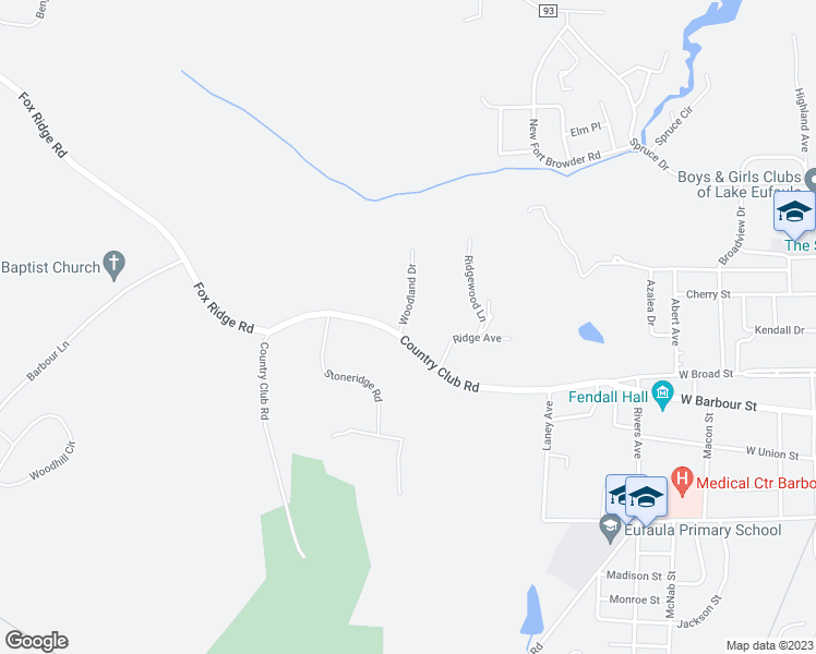 map of restaurants, bars, coffee shops, grocery stores, and more near 1710 Country Club Road in Eufaula