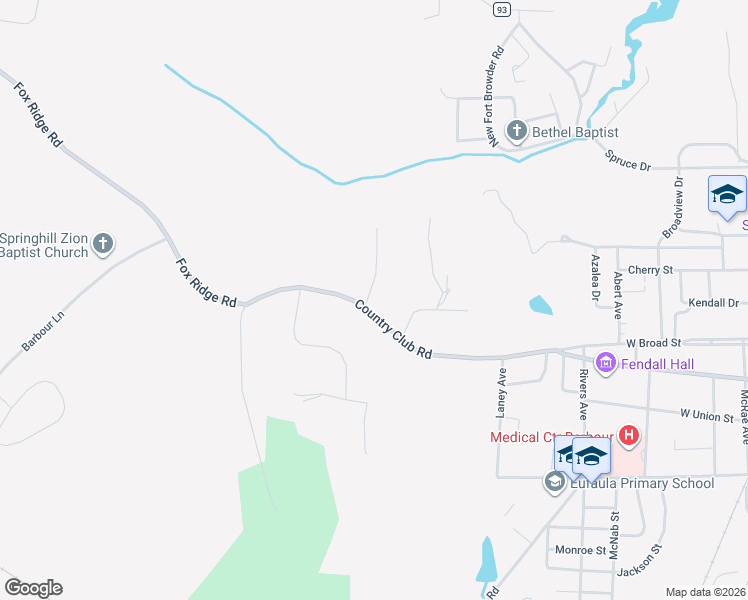 map of restaurants, bars, coffee shops, grocery stores, and more near 1710 Country Club Road in Eufaula