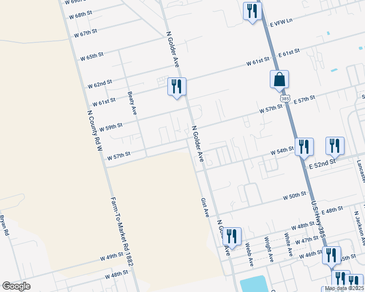 map of restaurants, bars, coffee shops, grocery stores, and more near 5603 Gist Avenue in Odessa
