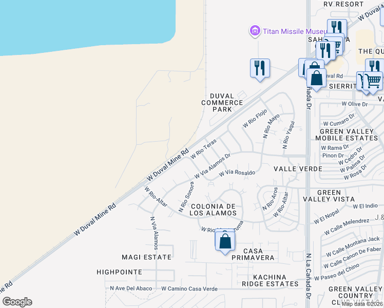 map of restaurants, bars, coffee shops, grocery stores, and more near 770 West Rio Teras in Green Valley
