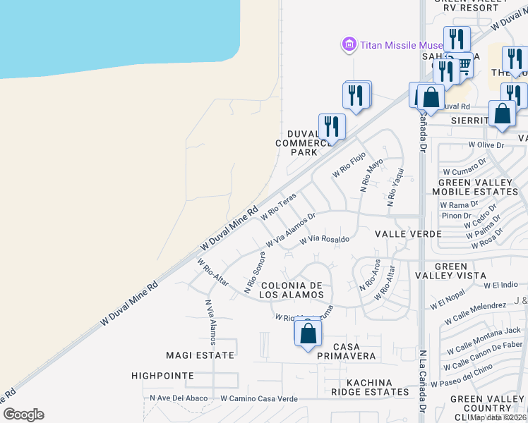 map of restaurants, bars, coffee shops, grocery stores, and more near 770 West Rio Teras in Green Valley