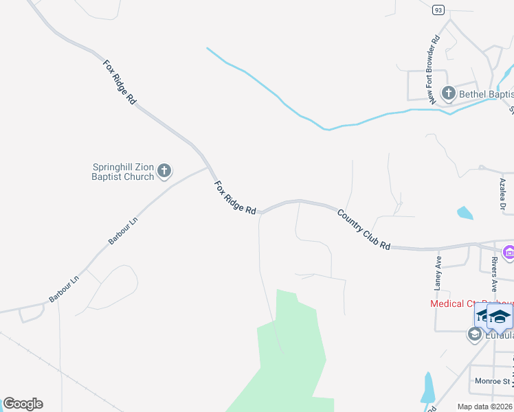 map of restaurants, bars, coffee shops, grocery stores, and more near 2-120 Fox Ridge Rd in Eufaula