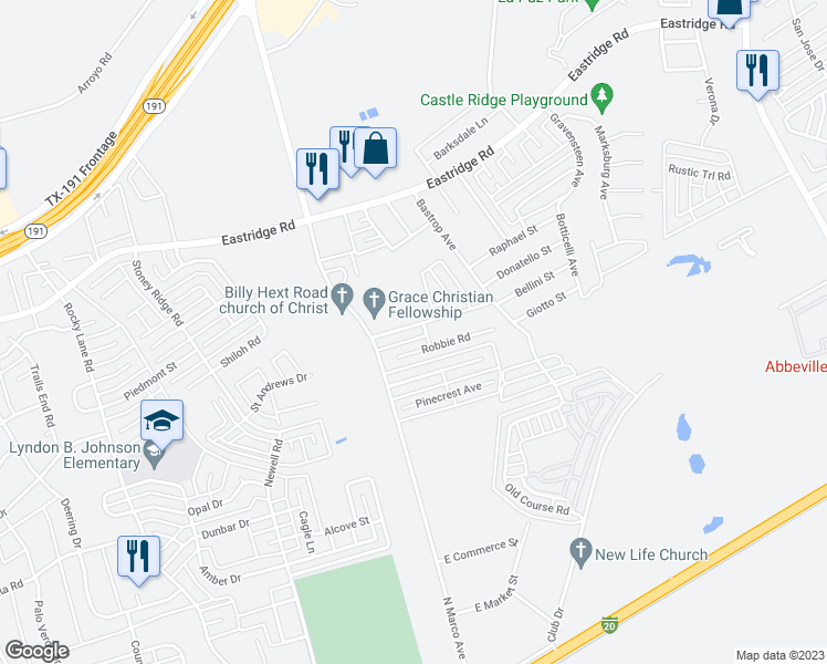 map of restaurants, bars, coffee shops, grocery stores, and more near 6914 Stonegate Drive in Odessa