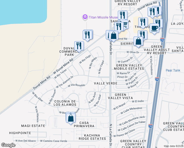 map of restaurants, bars, coffee shops, grocery stores, and more near 400 West San Ignacio in Green Valley