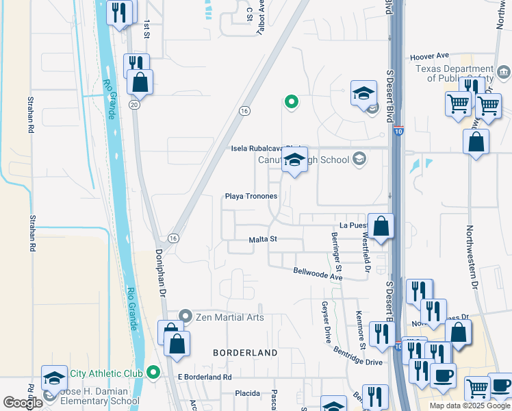 map of restaurants, bars, coffee shops, grocery stores, and more near 249 Gonzalo Circle in El Paso