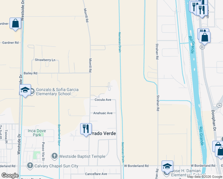 map of restaurants, bars, coffee shops, grocery stores, and more near 516 Cocula Avenue in El Paso
