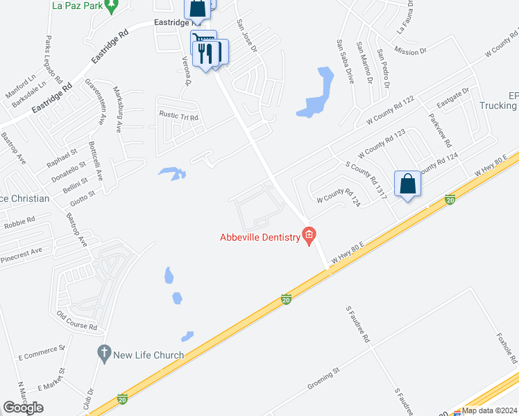 map of restaurants, bars, coffee shops, grocery stores, and more near in Odessa