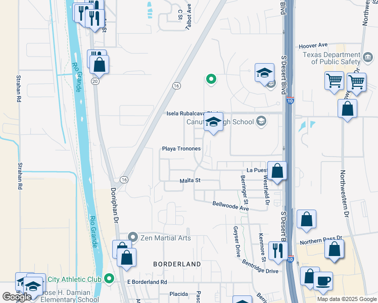 map of restaurants, bars, coffee shops, grocery stores, and more near 249 Gonzalo Circle in El Paso