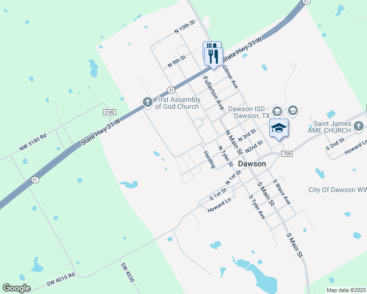 map of restaurants, bars, coffee shops, grocery stores, and more near 405 Smith Avenue in Dawson