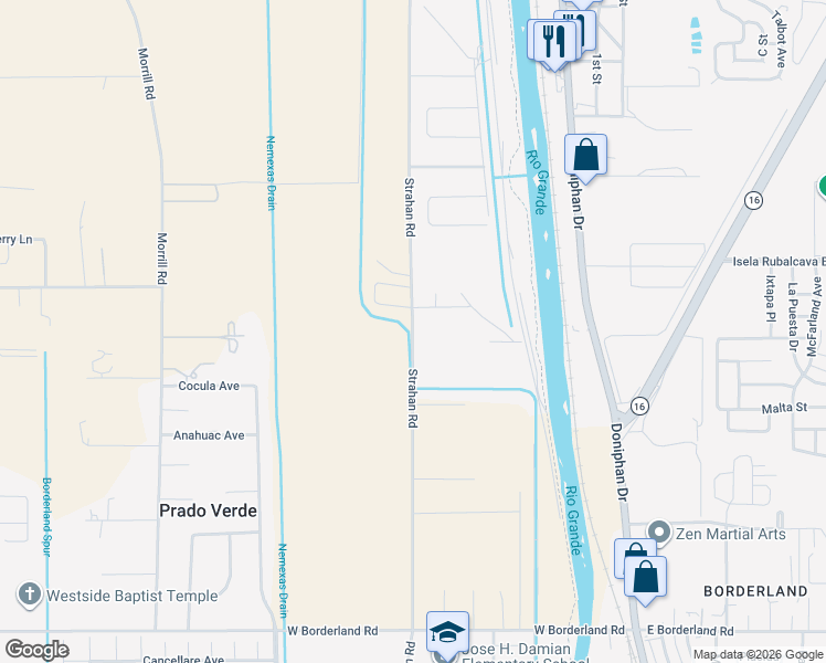 map of restaurants, bars, coffee shops, grocery stores, and more near 6576 Strahan Road in El Paso