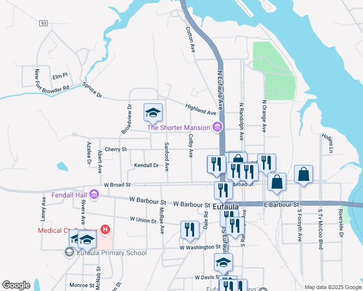 map of restaurants, bars, coffee shops, grocery stores, and more near 310 Cherry St in Eufaula