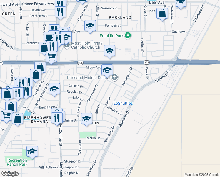 map of restaurants, bars, coffee shops, grocery stores, and more near 9916 Goby Street in El Paso