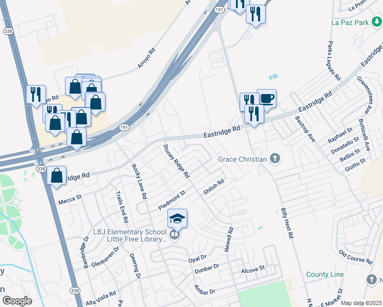 map of restaurants, bars, coffee shops, grocery stores, and more near 19 Amethyst Cove in Odessa