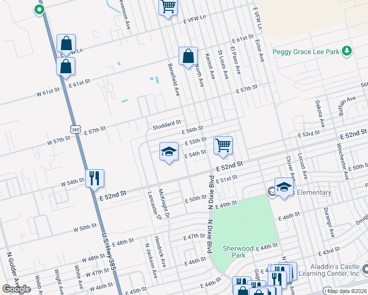 map of restaurants, bars, coffee shops, grocery stores, and more near 5401-5499 Kingston Ave in Odessa