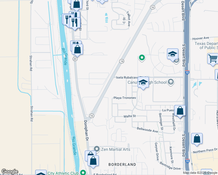 map of restaurants, bars, coffee shops, grocery stores, and more near 208 Isela Rubalcava Boulevard in El Paso