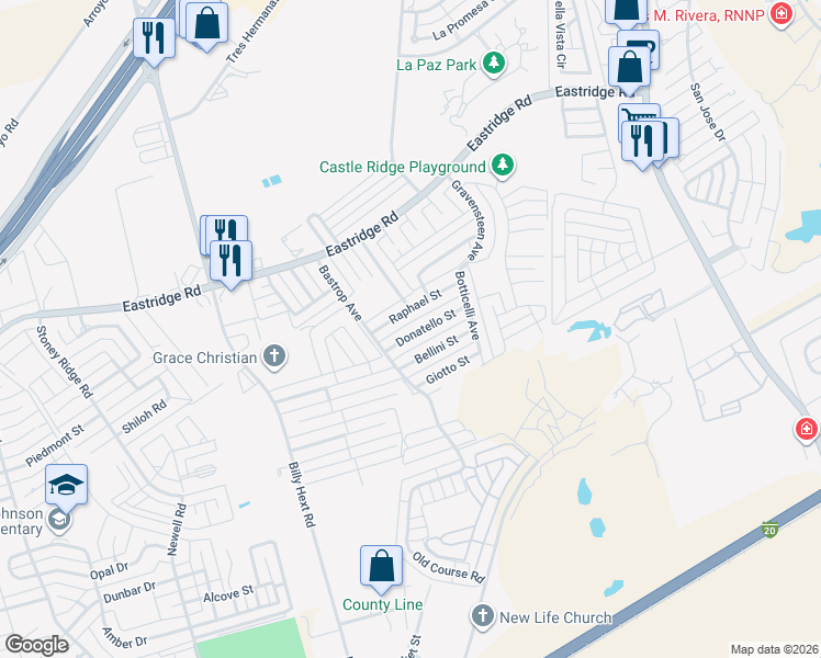 map of restaurants, bars, coffee shops, grocery stores, and more near 7216 Raphael Street in Odessa